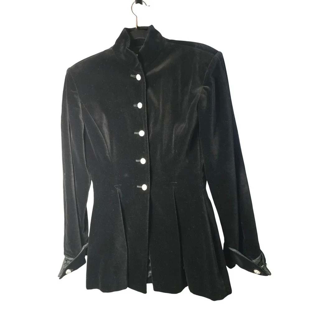 Vtg Henri Bendel‎ Black Velvet Skirt Suit Womens 10 Rhinestone Buttons Italy
